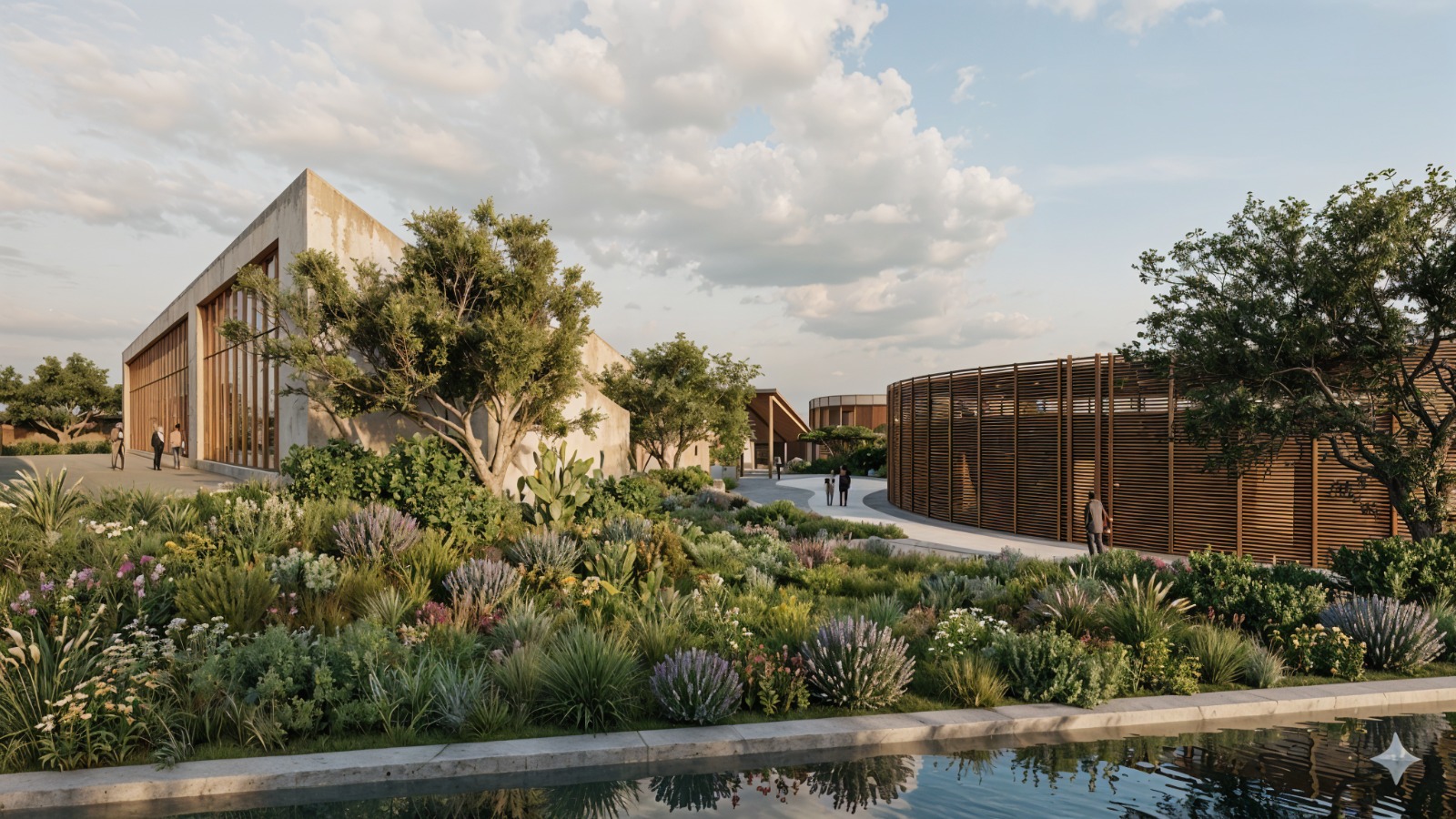 Mediterranean garden with native vegetation surrounding the Datahabitat buildings